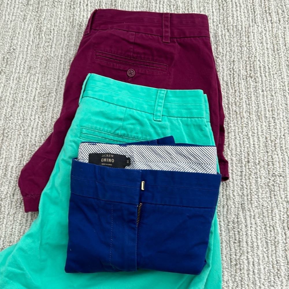 JCrew Chino shorts , size 16 , 3 pairs (Blue, Green, Maroon)